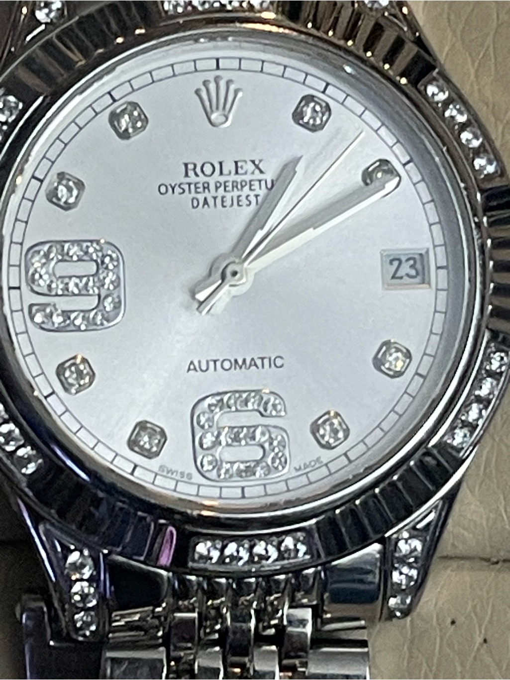Rolex Silver Stainless Steel Womens Watch With White Dial